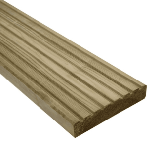 Green treated UC3 softwood pine deck boards one side flat, grooved on reverse 28x145mm 10 pieces 600mm length